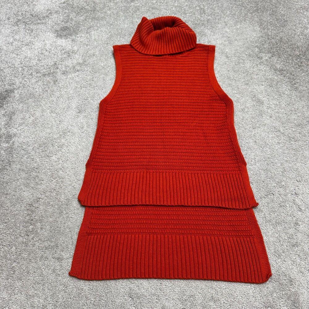Banana Republic Turtleneck Hi-Low Vest Sweater Top Womens Medium Red Textured